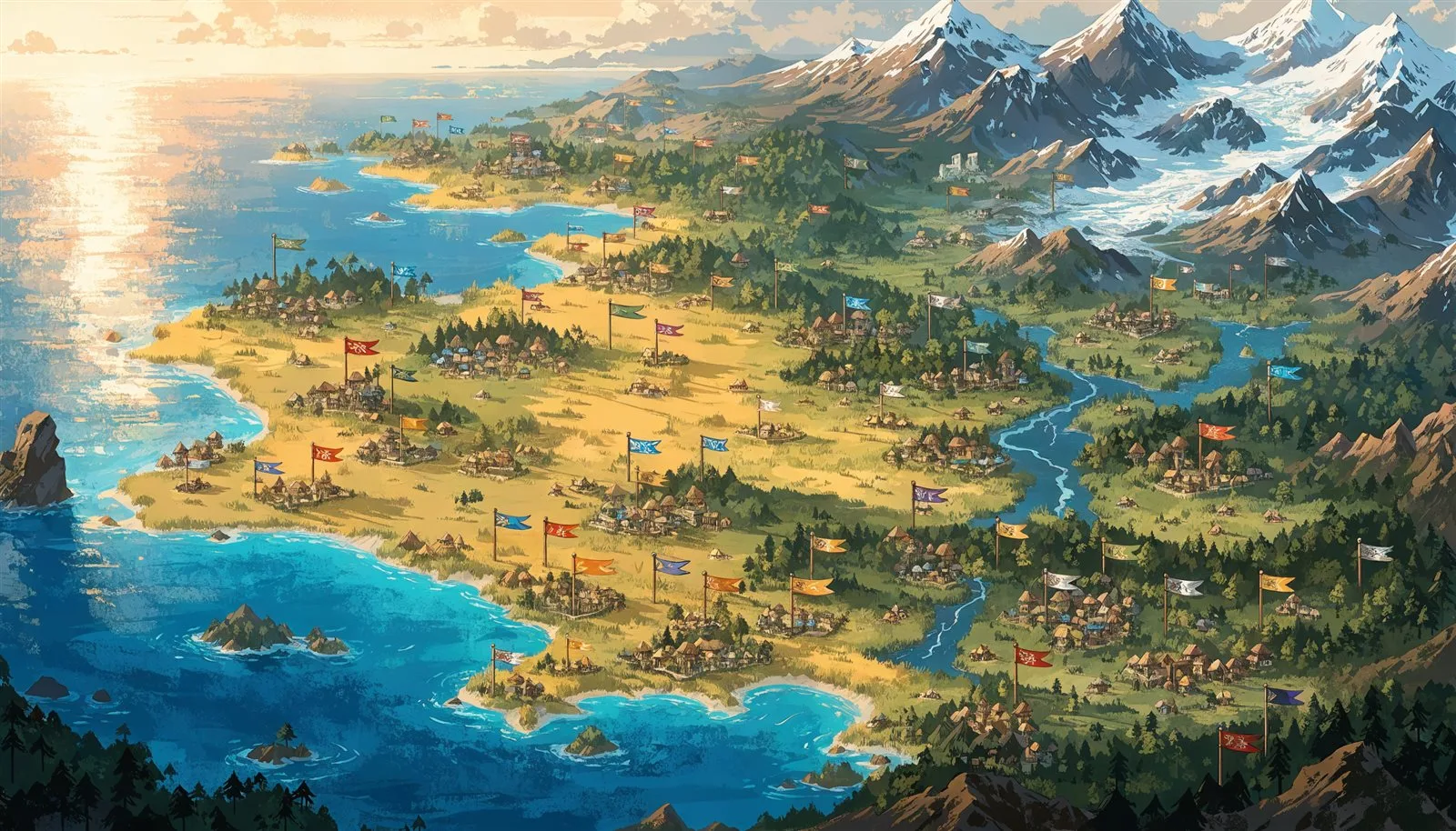 The LOS world map, a continent of villages.